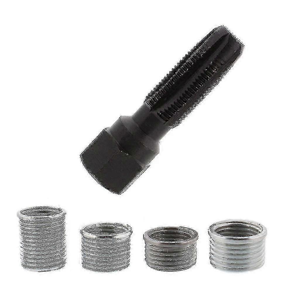 Tap Re-threading Spark Plug Inserts Spark Plug Thread Repair Tool Carbon Steel Re-threading Repair Tap Kit Insert(black+silver)(5pcs )--