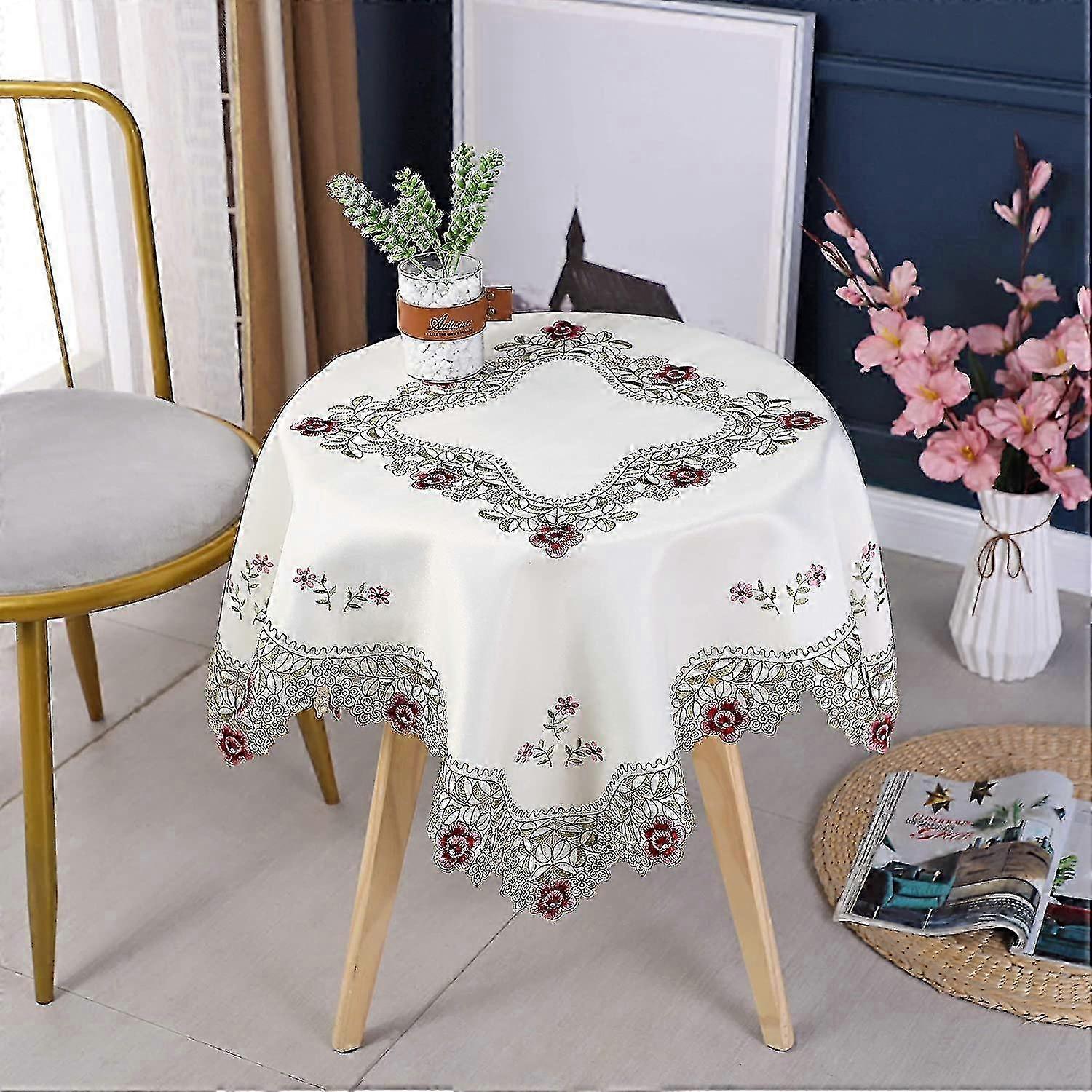 Küçük Gül Çiçek İşlemeli Küçük Kare Masa Örtüsü Ngithstands Kapak Ucu Masa Örtüsü 85x85cm