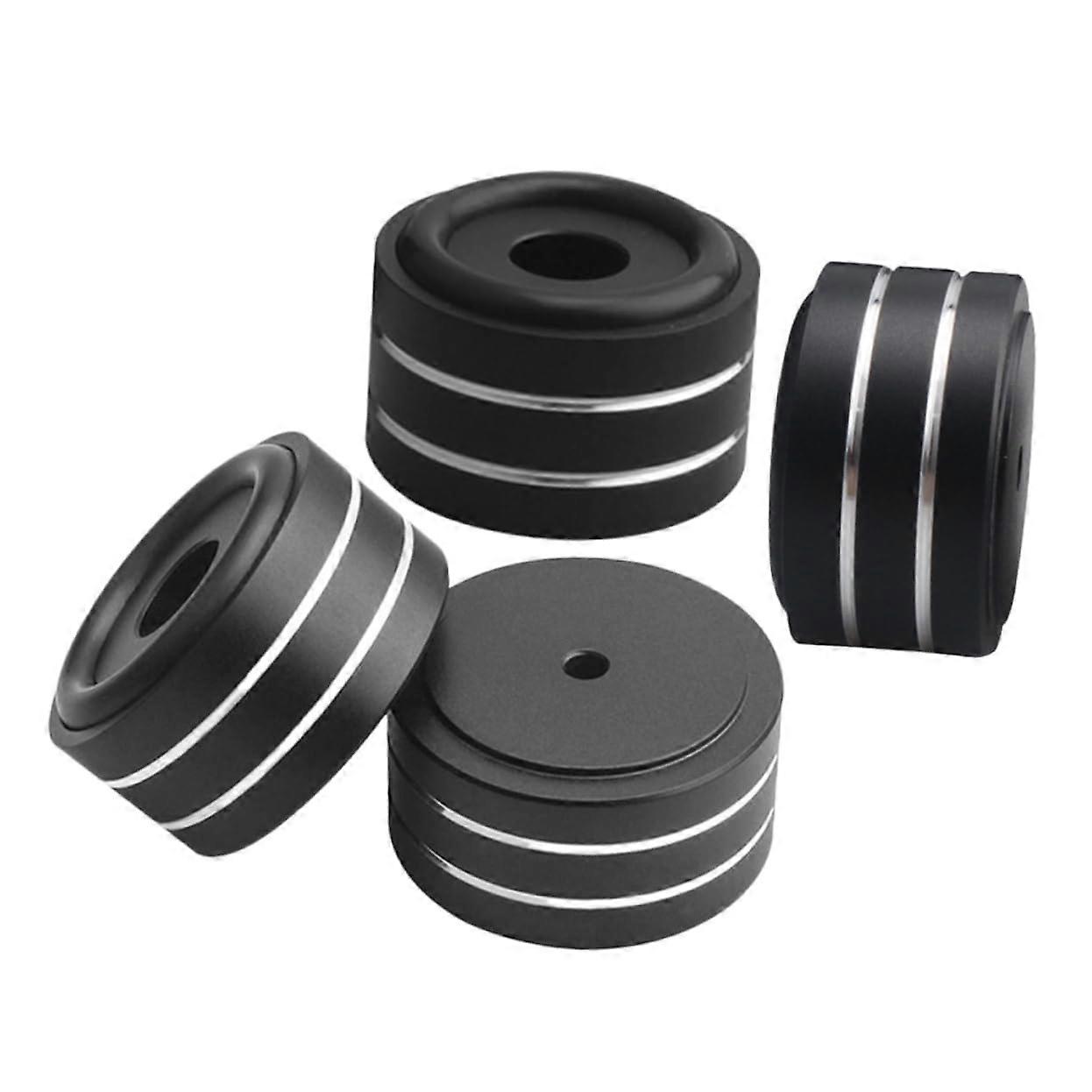 4 Pack Speaker Isolation Feet with Spike Pads, Non-Slip Aluminum Alloy Base for Floor Protection, Black 4x4x2cm