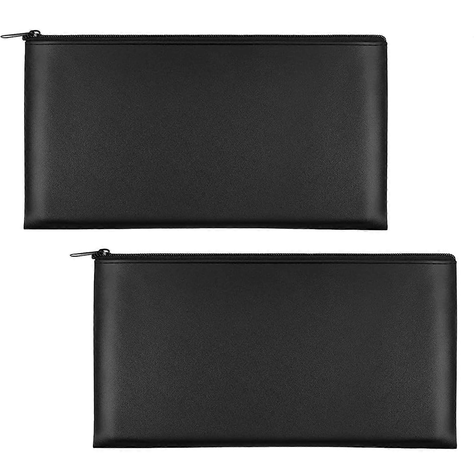 Ensemble de 2 sacs de banque, sacs d’argent en simili cuir 27 x 15 cm avec fermeture éclair, porte-billets et porte-monnaie noirs à usage professionnel