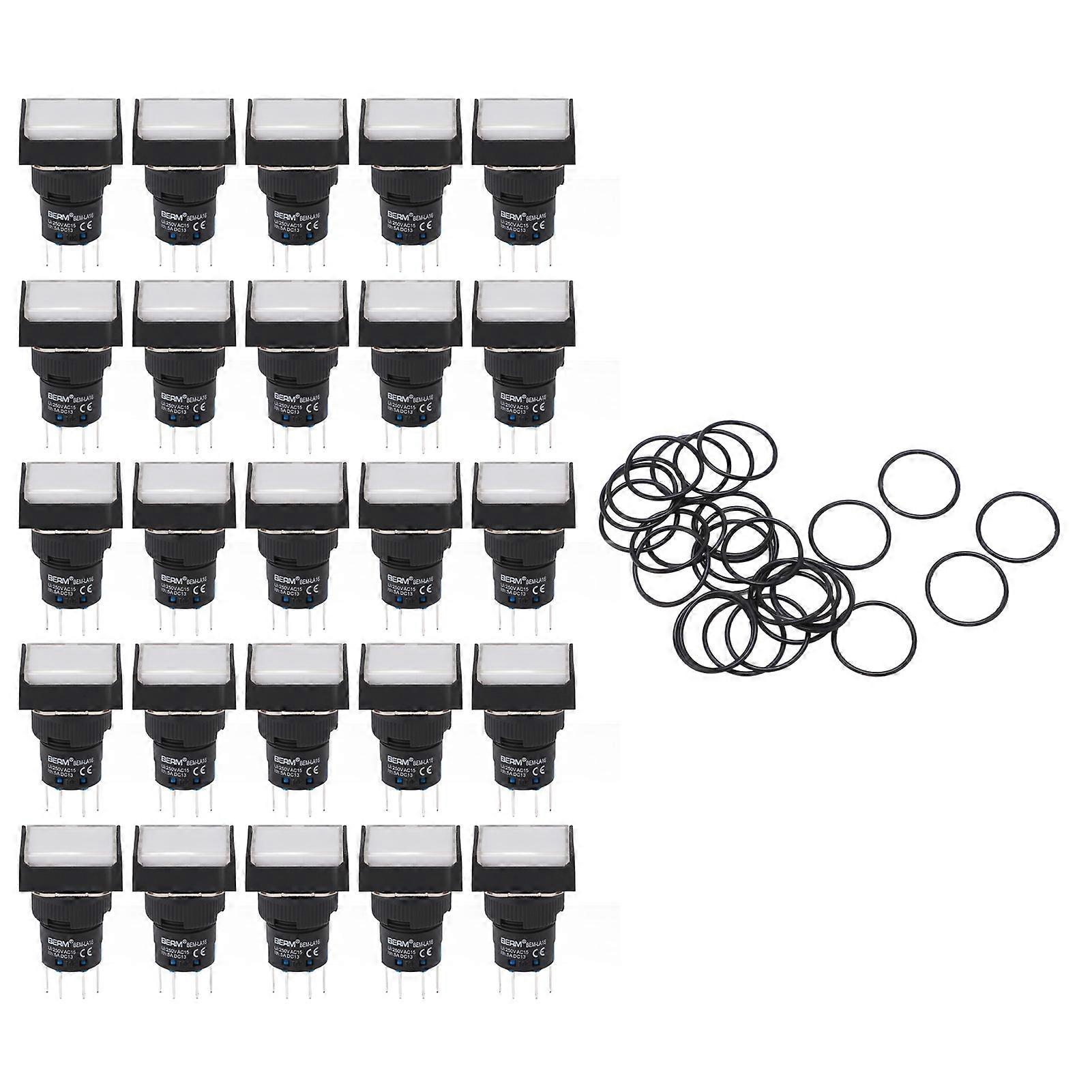 25Pcs Push Button Switch AC DC 24V 5A with Light Accessory Set Kit for Equipment Machine