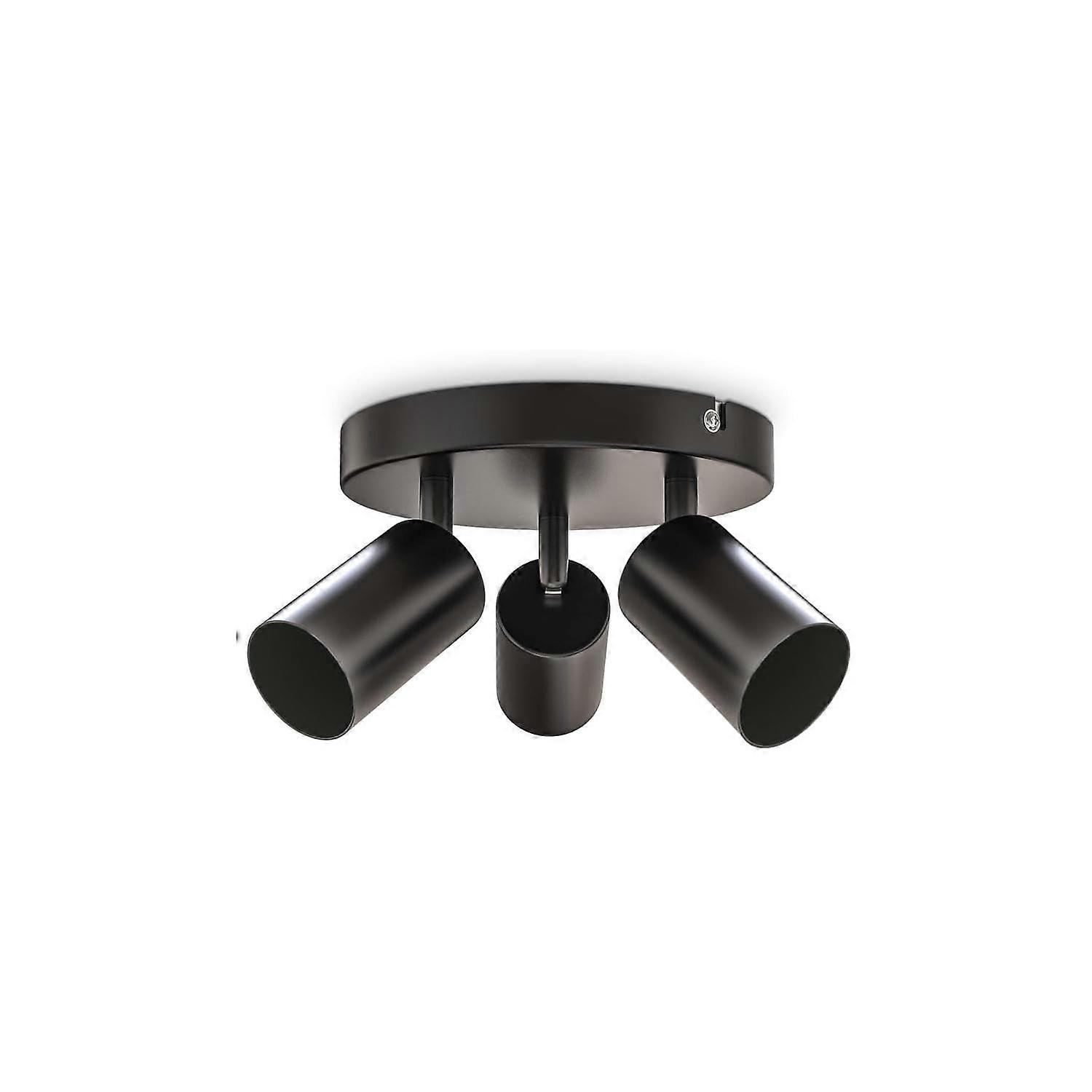 Elegant and versatile black threeway spotlight, ideal for any room, without light source, for individual lighting.