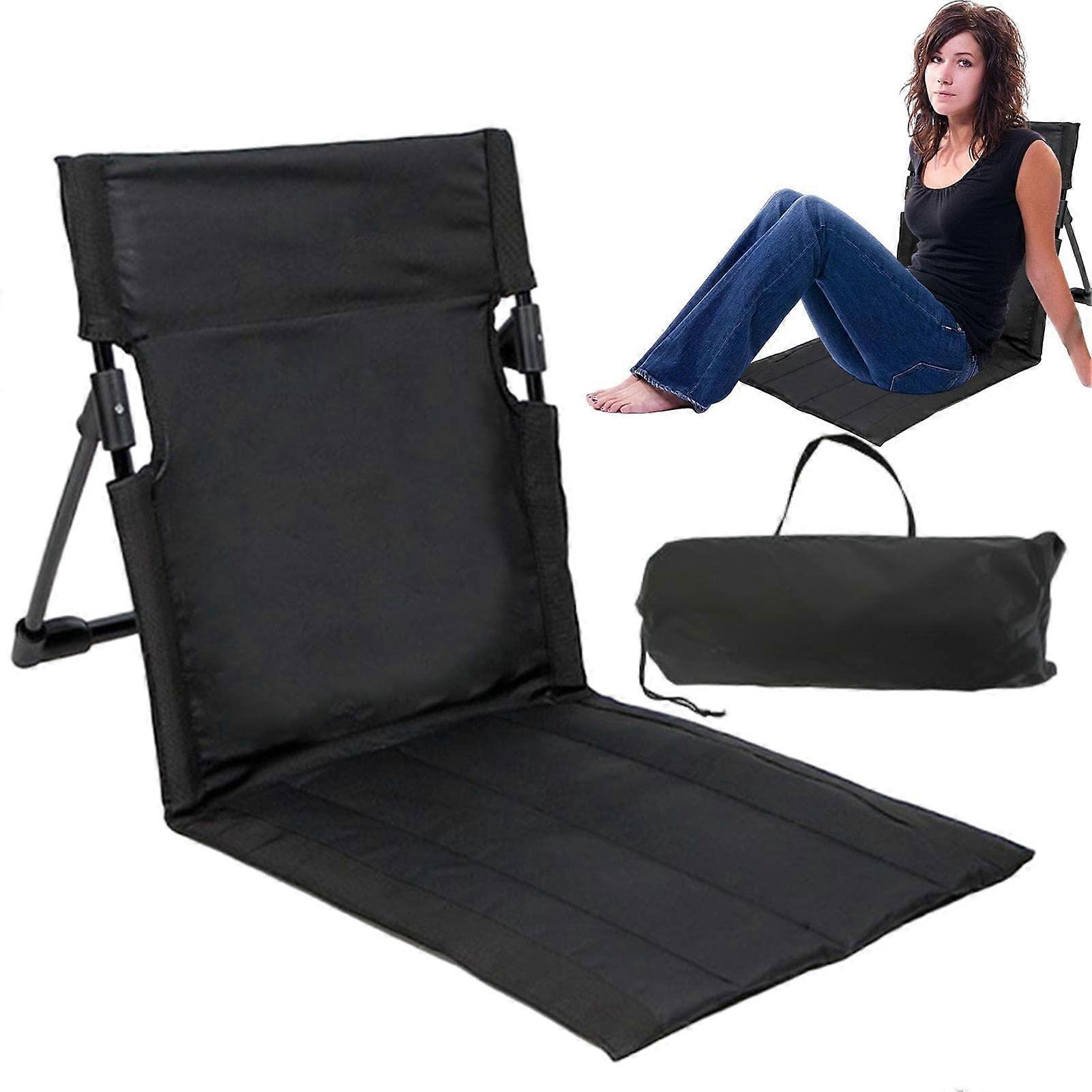 Beach Seat with Backrest, Sun Mat with Carry Strap, Foldable, Durable, Black