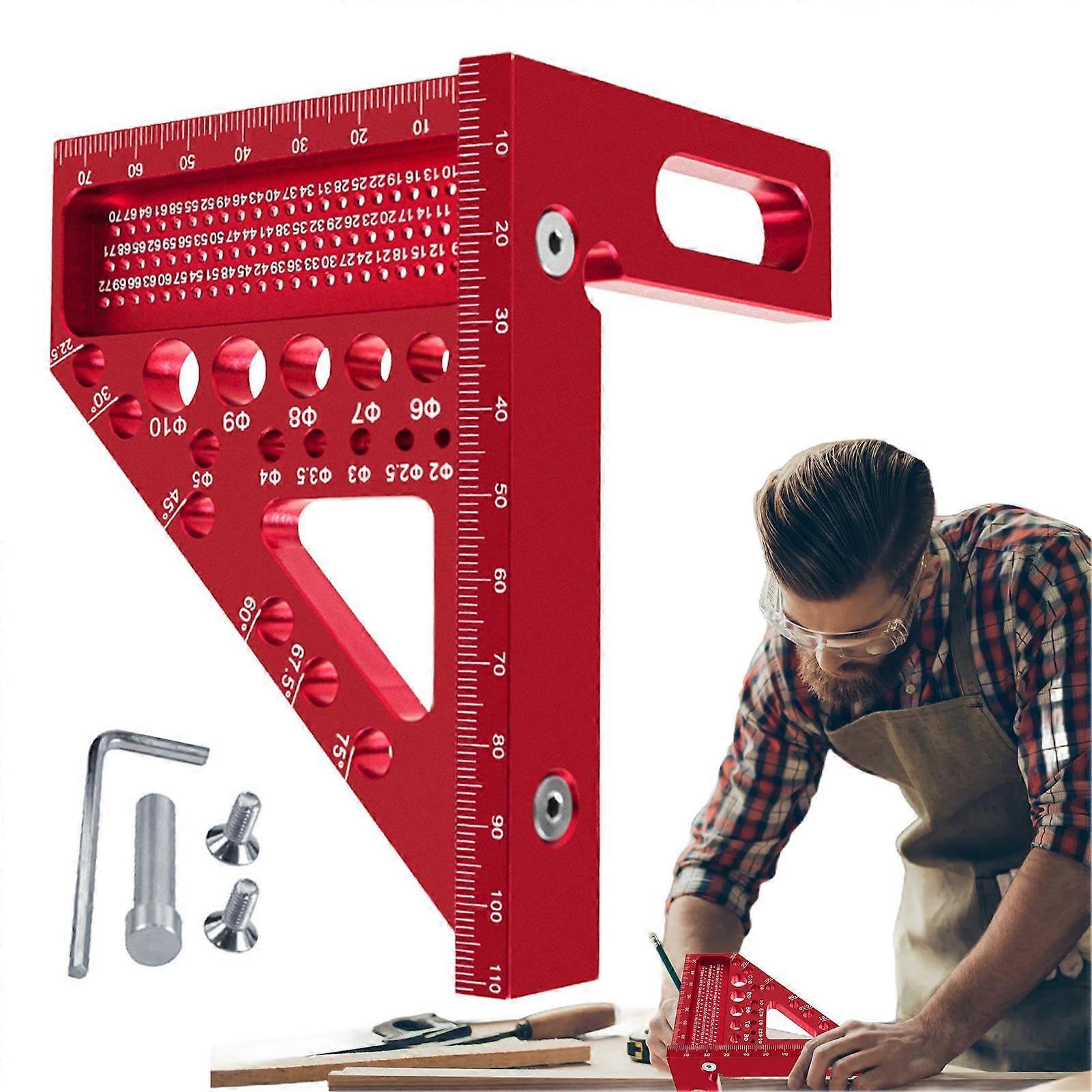 Woodworking Angle Ruler, Aluminum Alloy, 2-Inch, Saddle-Style Right Angle Protractor, Hole-Position Marking