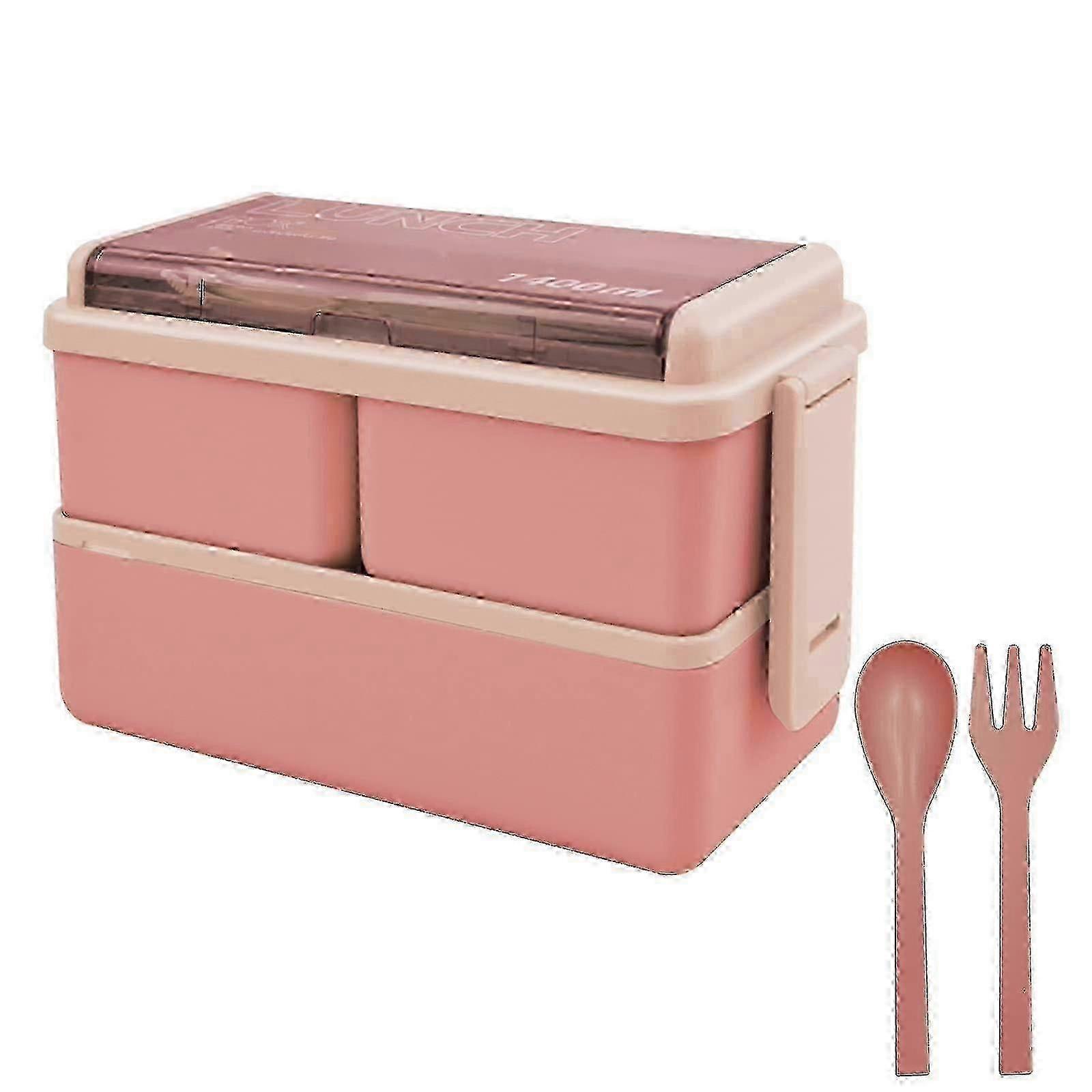 Bento Lunch Box Stackable,1400ml Containers with 3 Removable Compartments and Cutlery, Leak Proof 2 Layer Boxes(Pink) SZRH AC-