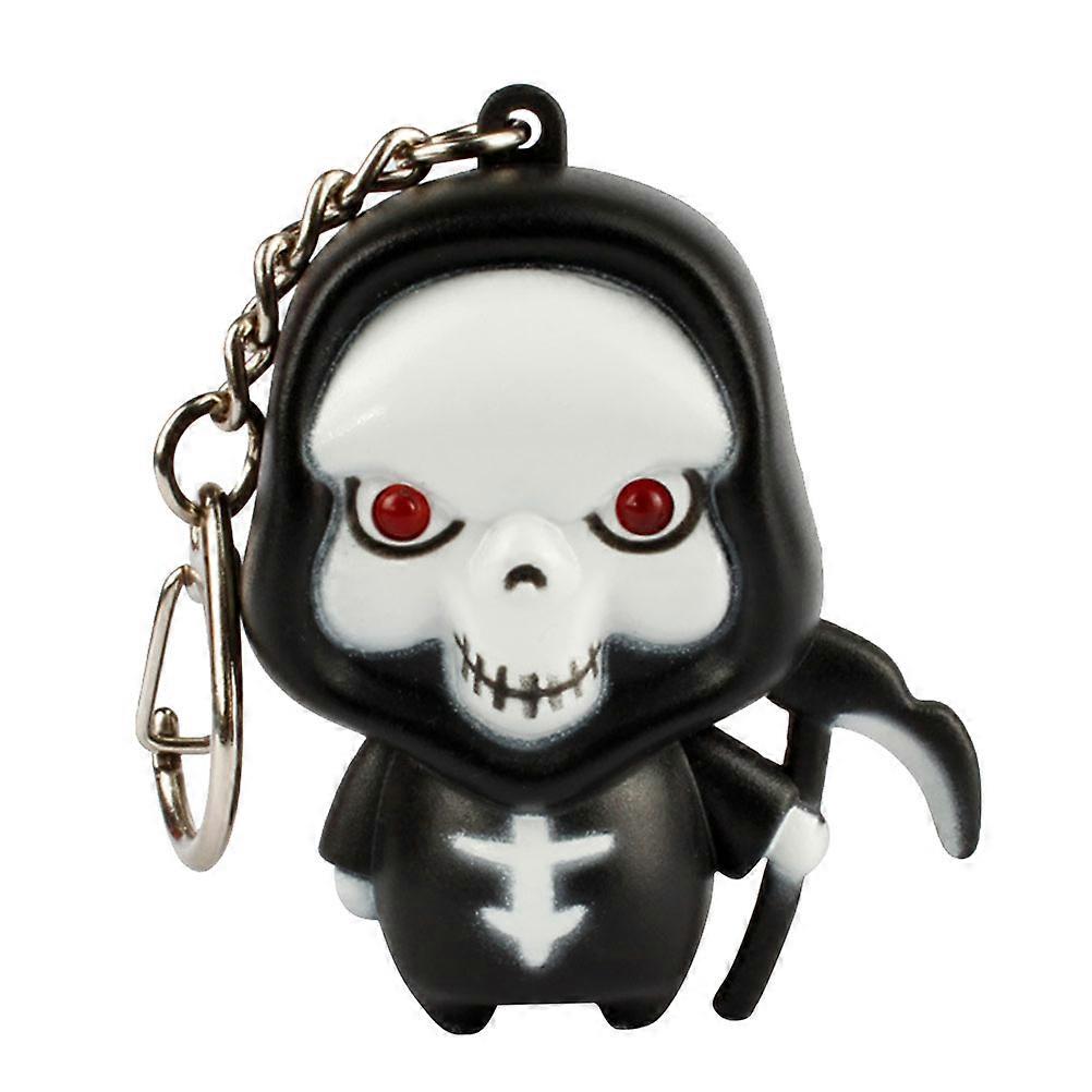 Ghost Shaped Led Flashlight Keychain Sound Halloween Toy For Kids Black 5 00X4 30X4 30Cm Light Key Ring 1Pcs