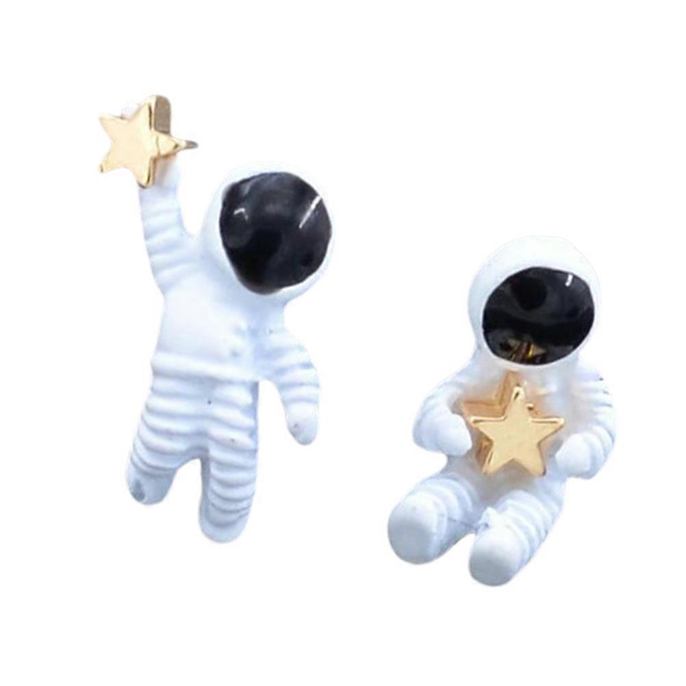 Astronaut Shaped Asymmetric Earrings for Decoration Made of Alloy White Color One Pair