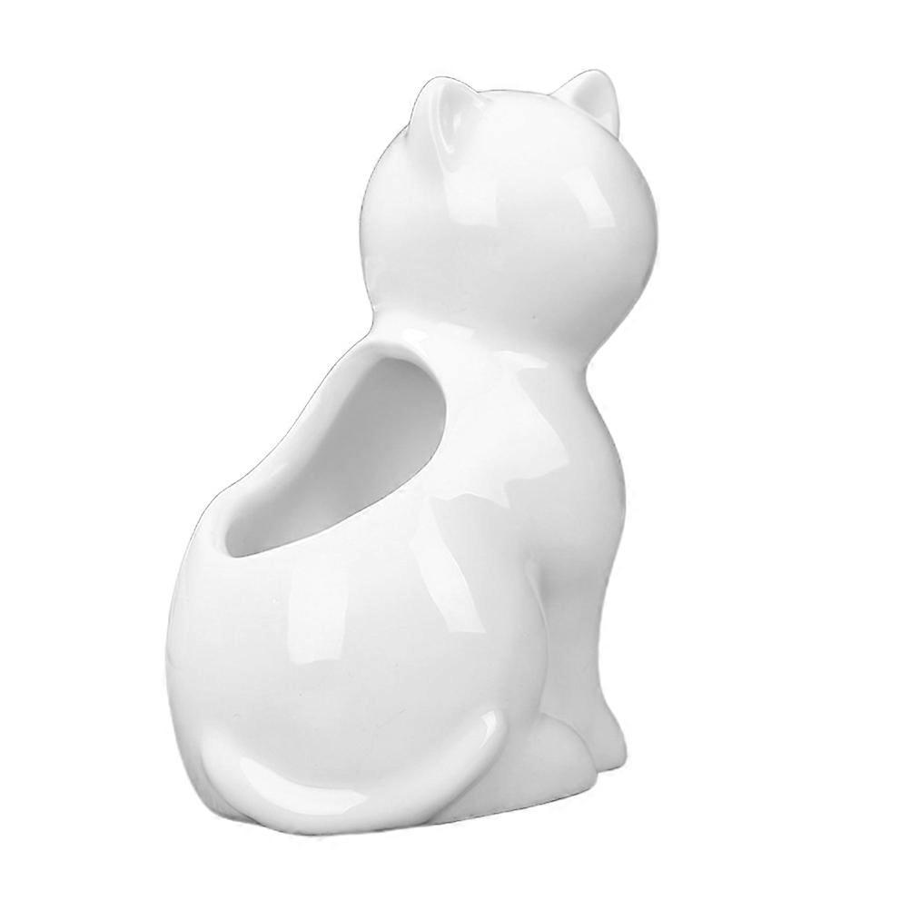 Adorable White Ceramic Planter for Succulents with Cartoon Cat Design Adds Charm to Desk or Home