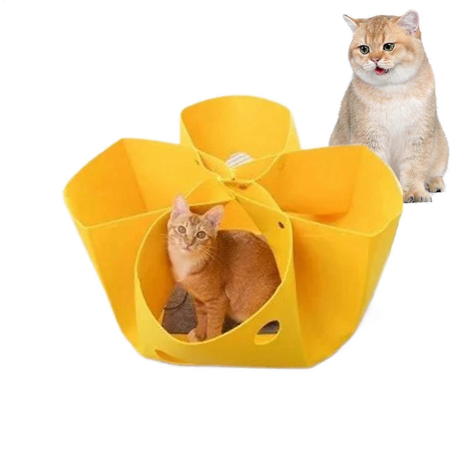 Doughnut Cat Tunnel Felt Cat Tunnel House Den Malleable Hideaway Interactive Enrichment Toy Removable Kitten Playground for Puppies Kittens