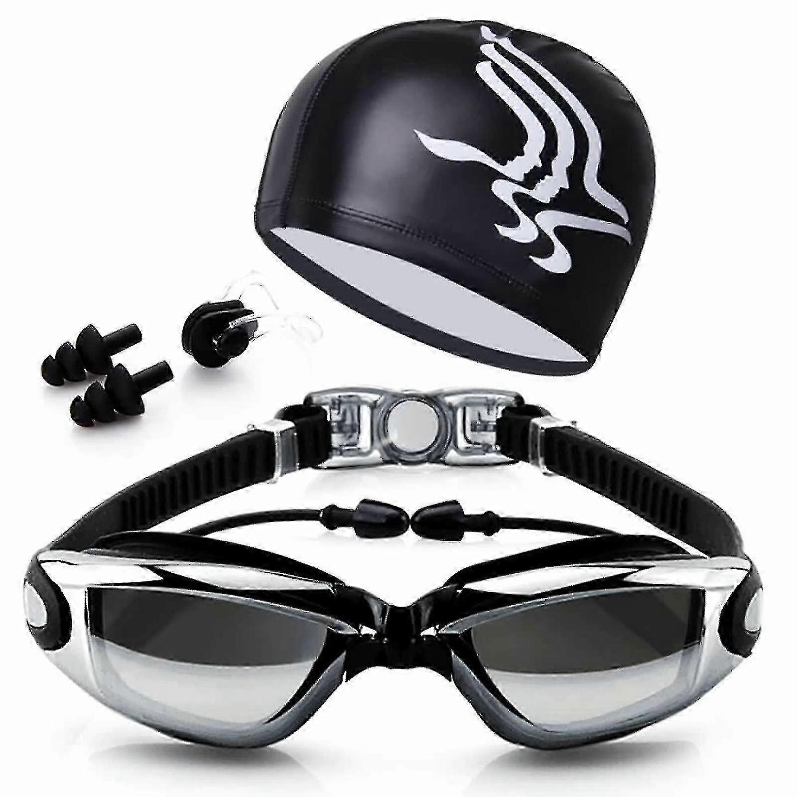 Conjunto de óculos de natação antiembaçante com boné para homens e mulheres