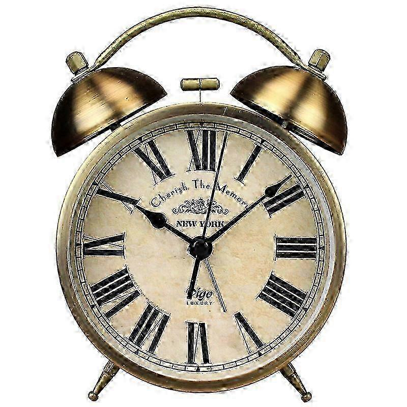 Retro Silent Non-Ticking Travel Alarm Clock, Analog Quartz Twin Bell Clock with Loud Alarm, Battery Operated Morning Alarm Clock f SZRH A-W