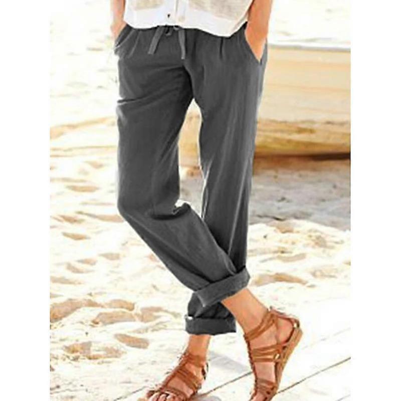 Spring and Summer Women's Pants Solid Colour Cotton Linen Drawstring Loose Casual Elastic Waist Wide Leg Pants