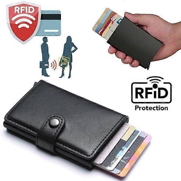 PopUp smart card holder pushes forward 8 cards RFID-NFC secure - Black