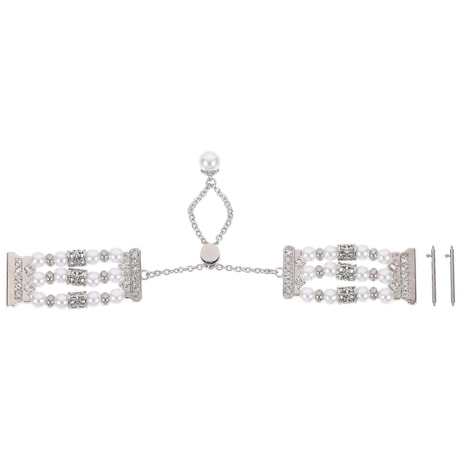 Pearl Watchband Chain Style Adjustable Size Strap For Smartwatch Silver 1Pack