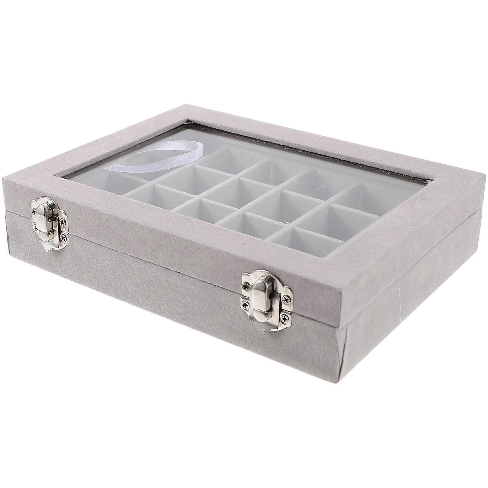 Portable Jewelry Organizer Box with Gray Compartments and Clear Window Display, Lightweight Travel Storage Container for Earrings, Bracelets, and