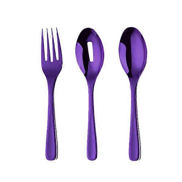 1 Set Durable Spoon Set Comfortable Grip Salad Server - Purple
