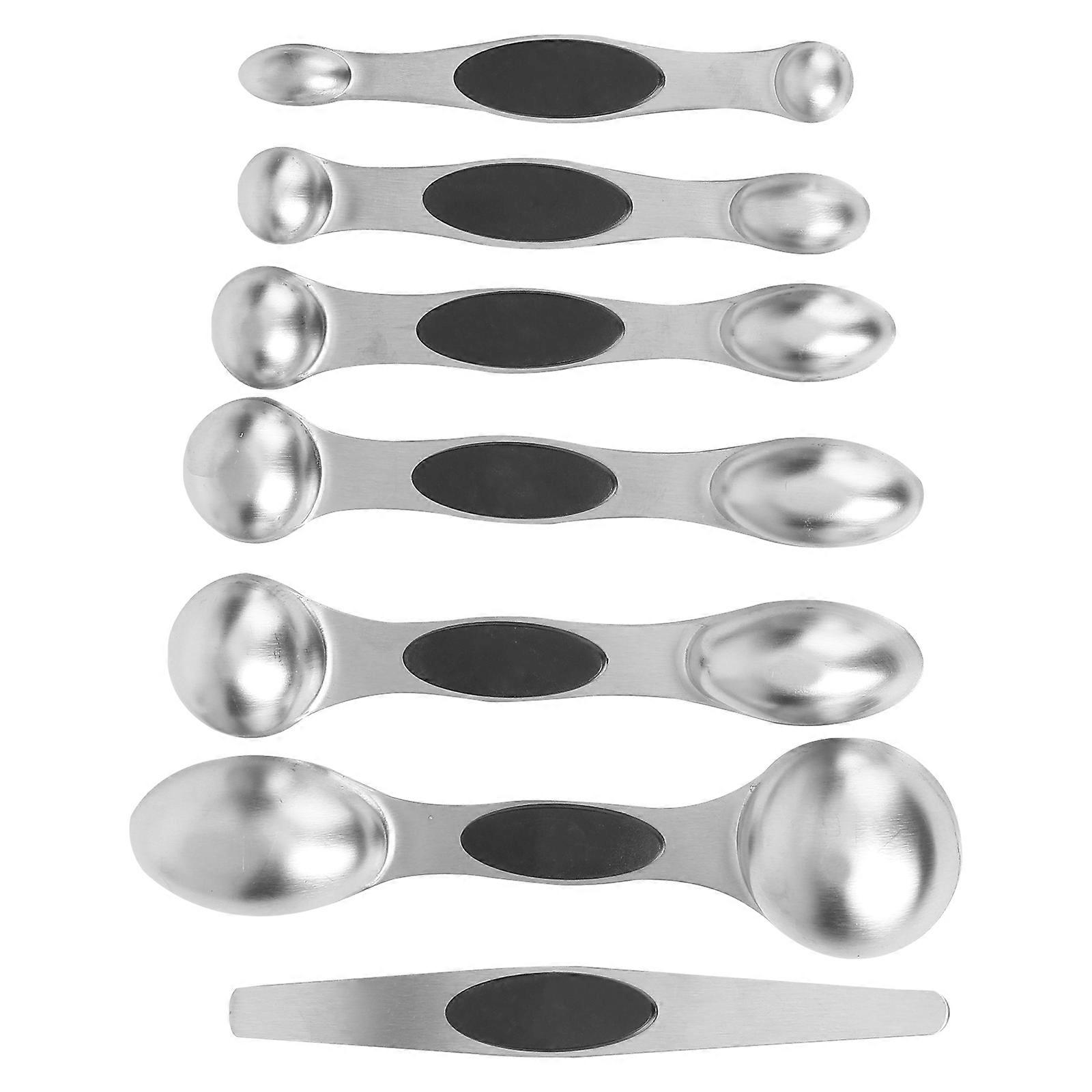 Silver 7PCS Measuring Spoons Set With Double Head Design For Accurate Dry And Liquid Measurement Perfect For Home Cooks