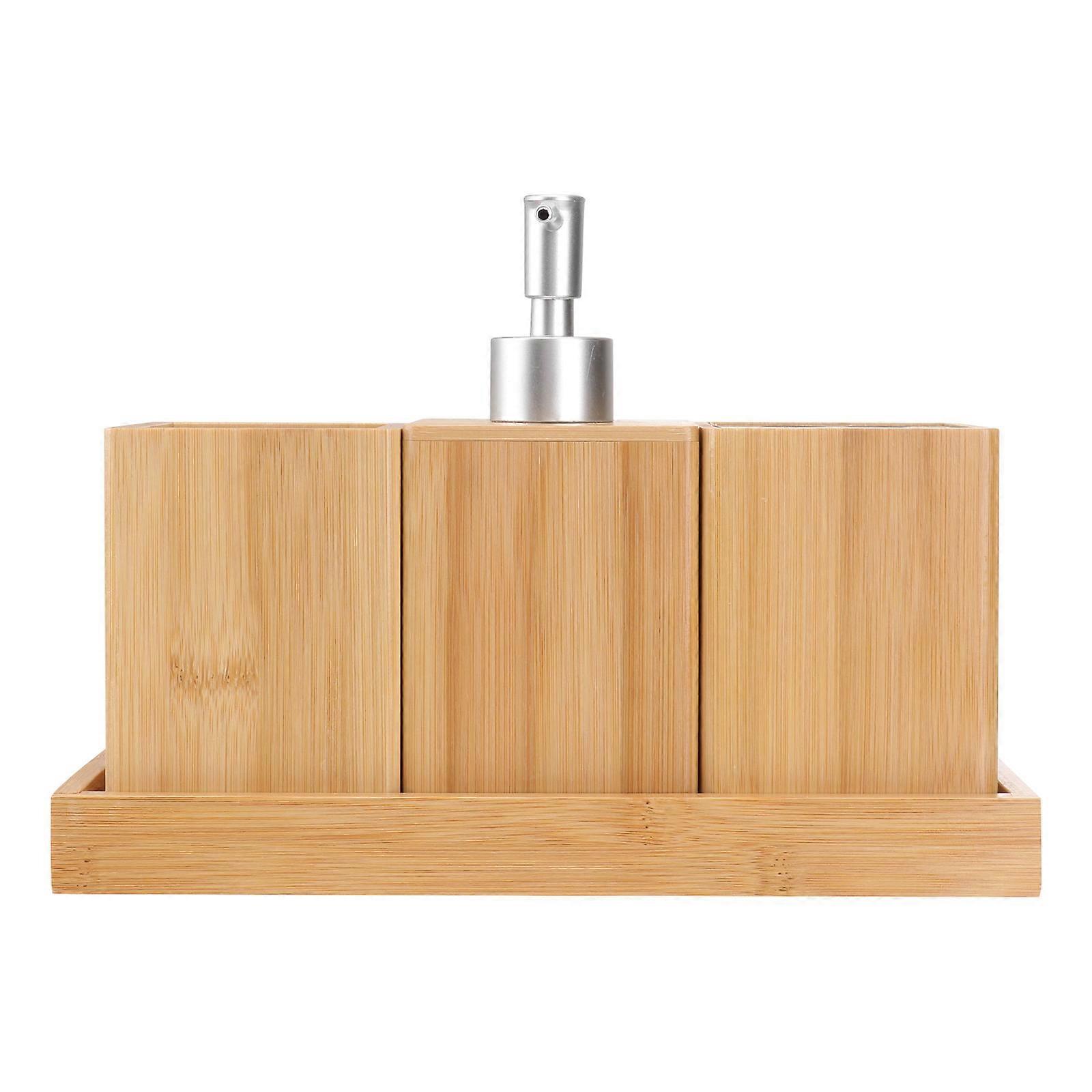 Bath Set with Bamboo Wood and Ceramic Materials for Bathroom Use Multi 4pcs