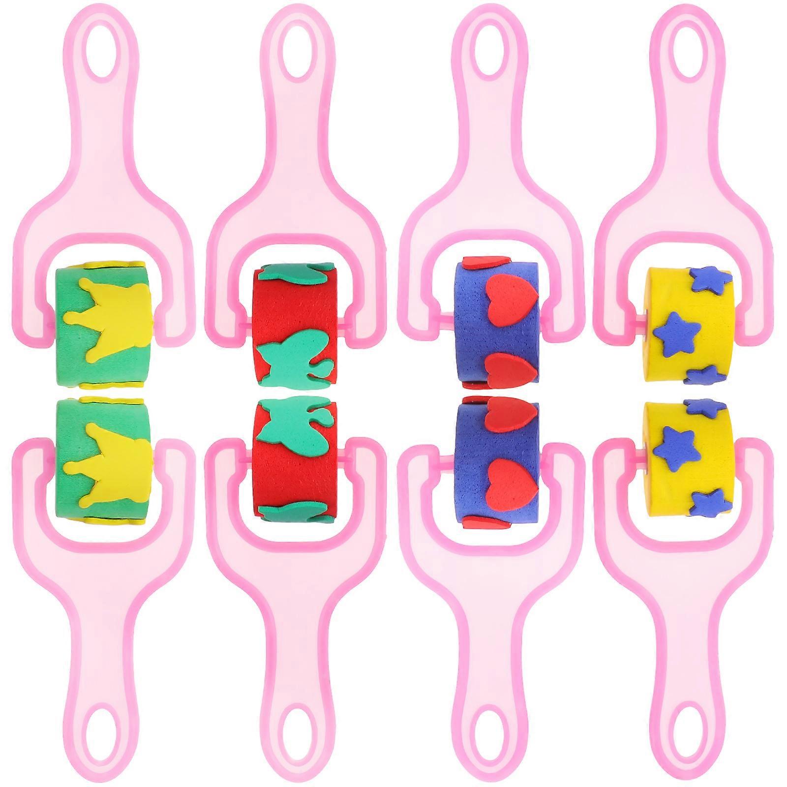 8pcs Painting Sponge Rollers with Handles Tools for Early Childhood Education in Schools and Studios