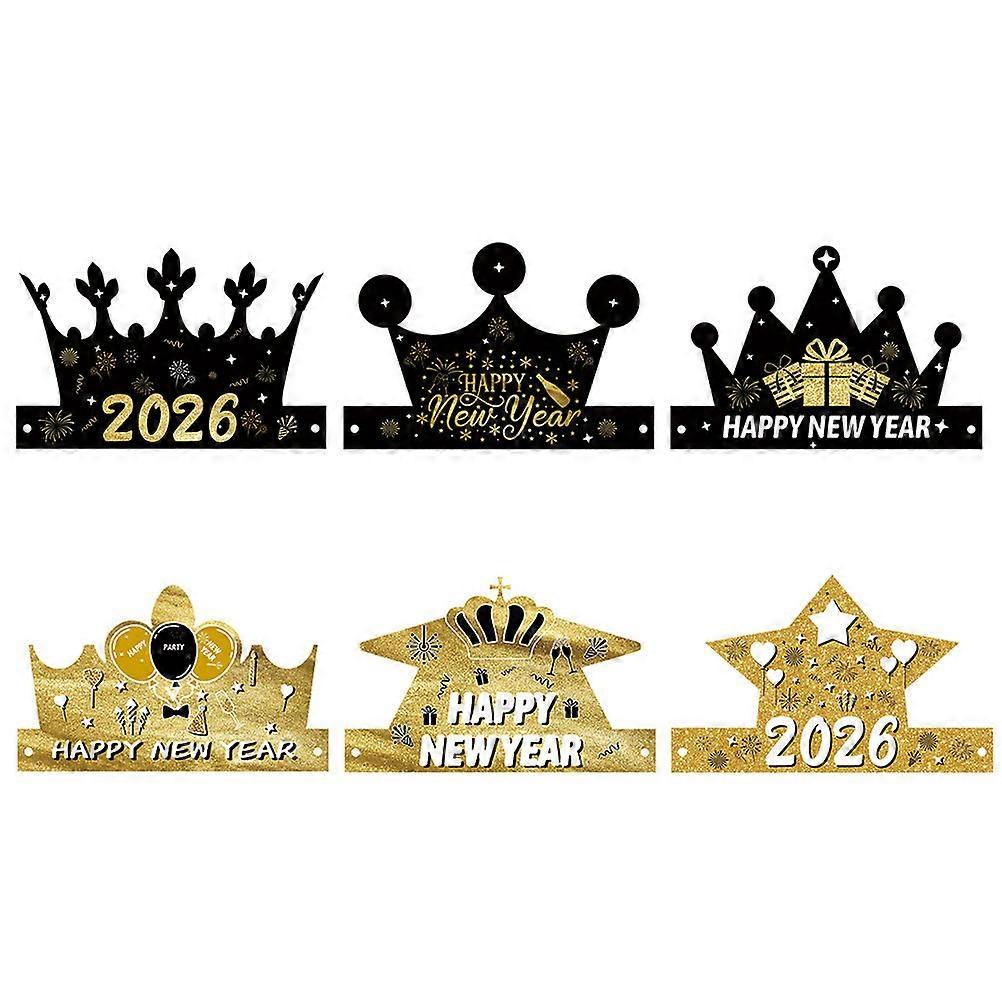 12pcs Happy Year Paper Crown Hats for New Year's Eve Party Decorations & Photo Props – Festive, Easy Assembly, Perfect for Family & Friends