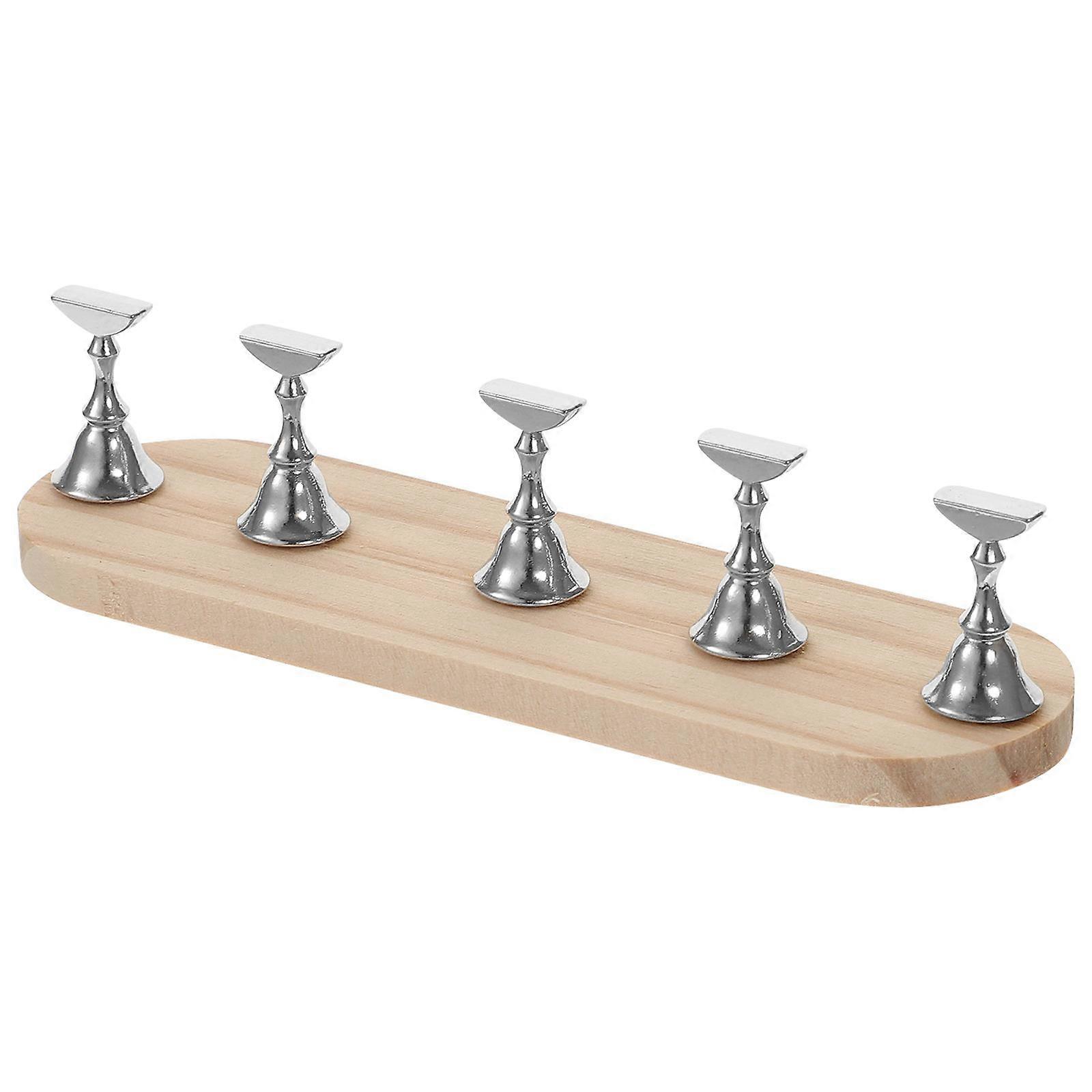 Artificial Nail Holders Nail Art Display Stand 1 Set For School Studio Beginners Brown Round Shape With Nail Display