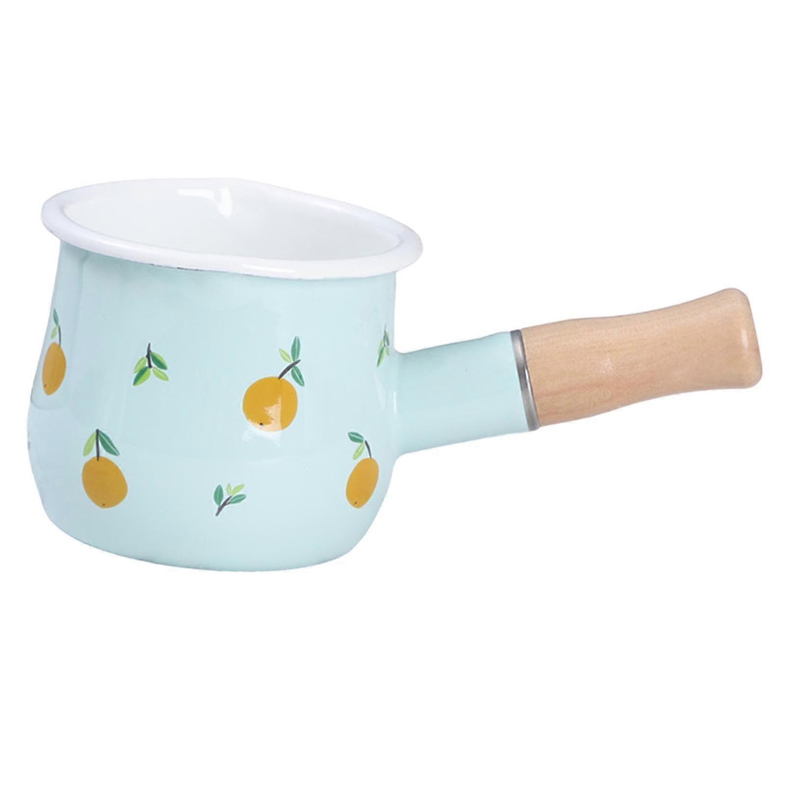 Small saucepan for milk and butter, 400 ml, blue pan with wooden handle, ideal for kitchen needs