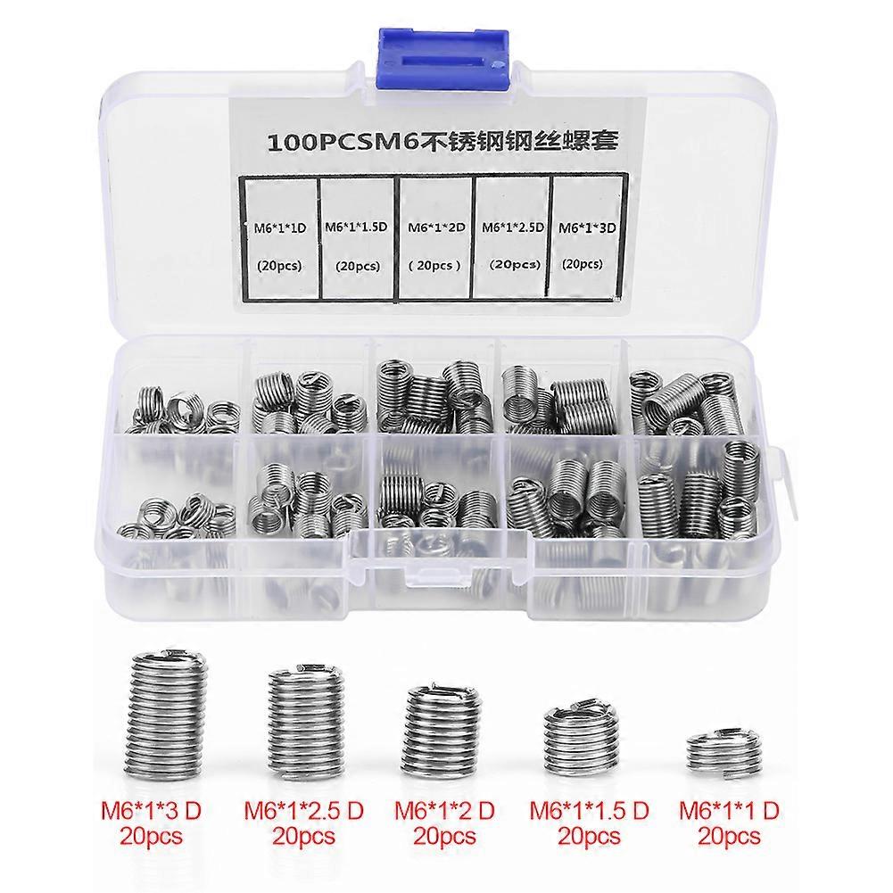 100pcs M6 Stainless Steel Coiled Wire Helical Screw Thread Inserts Set