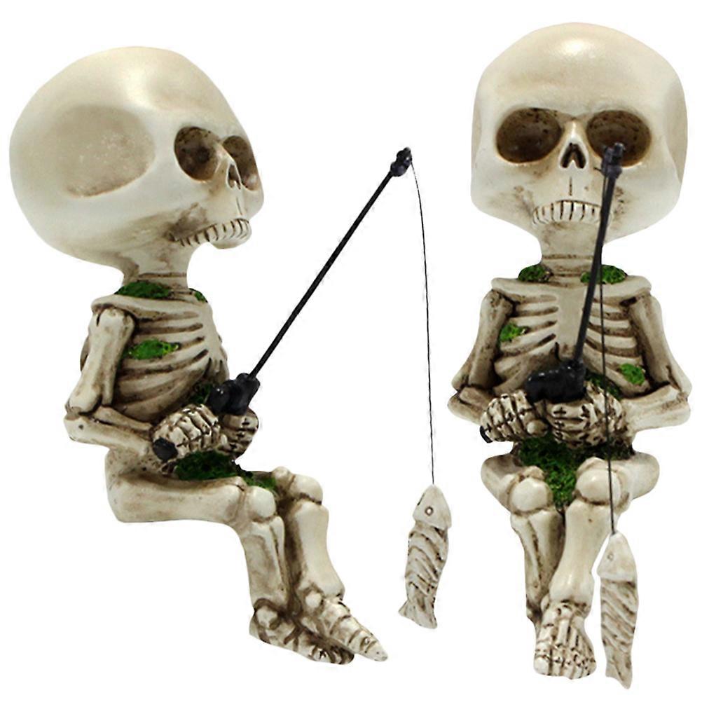 Halloween Skeleton Figurine Resin Statue for Decor 2Pcs Assorted Colors