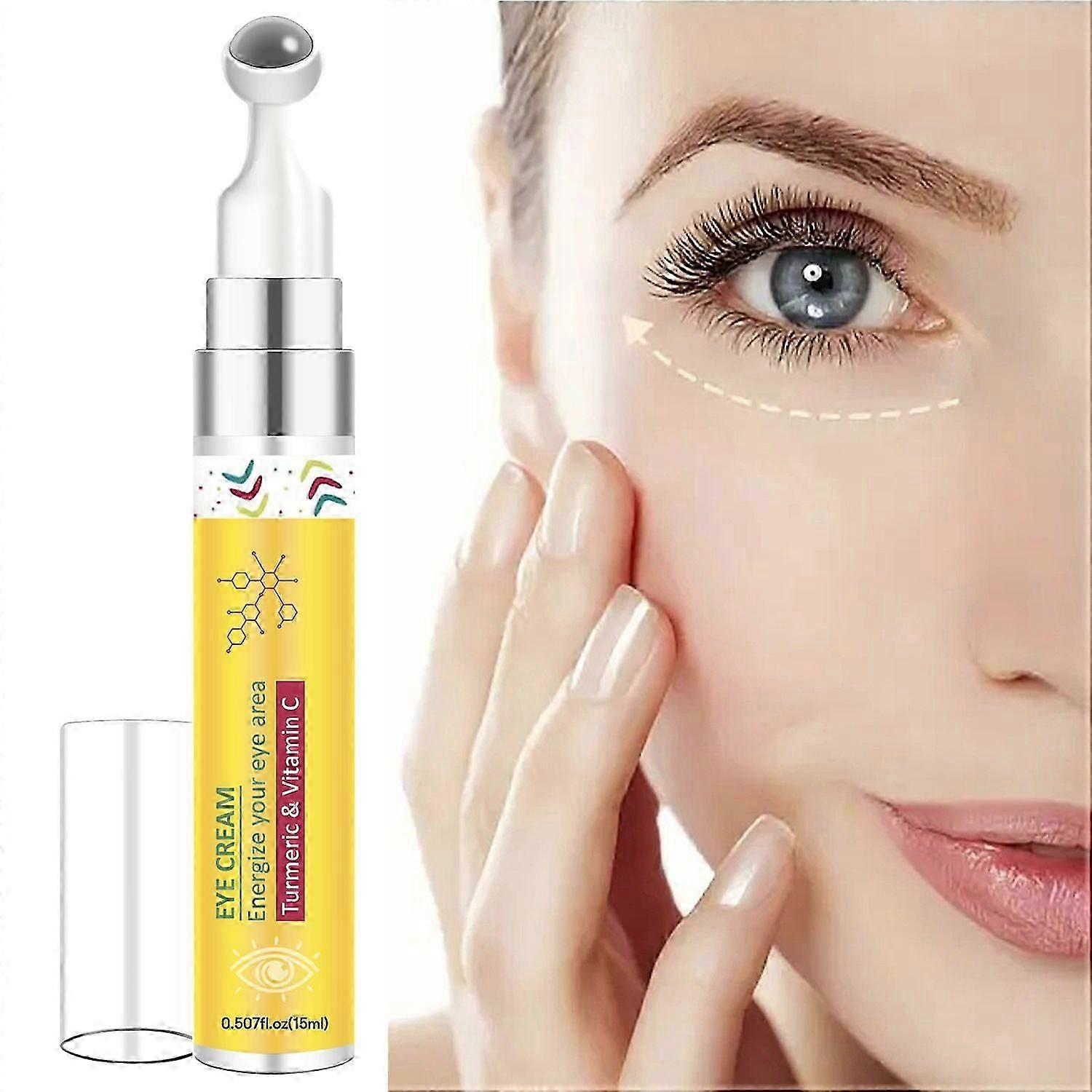 Turmeric & Vitamin C Eye Cream, Under Eye Treatment, Anti-Aging Under Eye Cream with 360 Massage Ball Roller For Puffiness and Bags
