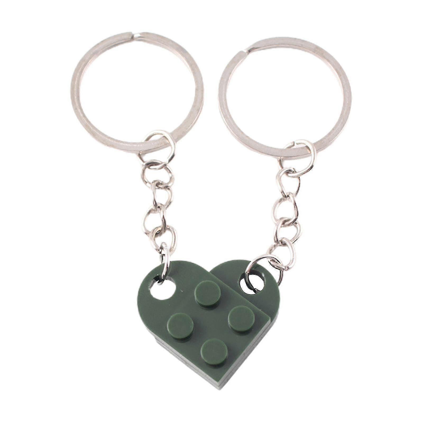 Couple Heart Keychains Set - Matching Dark Green White Blue Red Gray Purple Keyrings For Boyfriend And Girlfriend