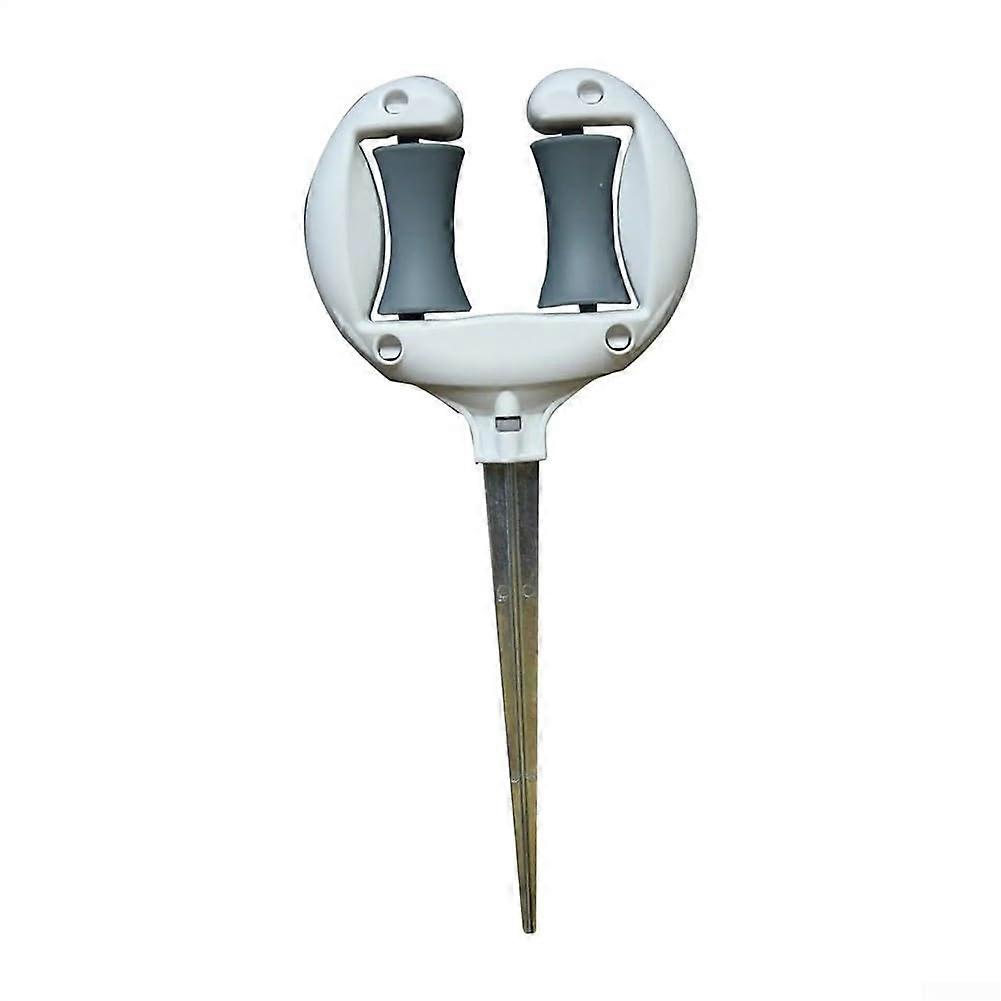 Support pole with hose holder designed to efficiently facilitate gardening activities.'