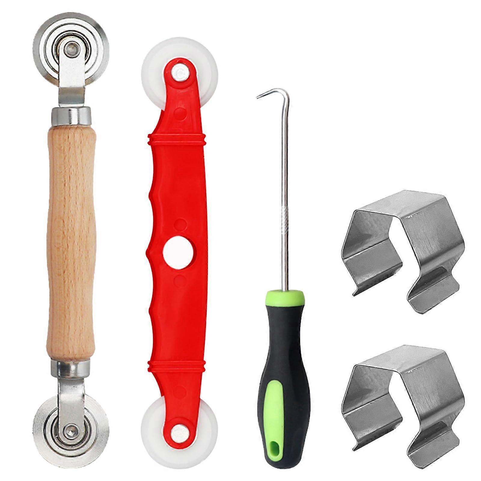 Double Wheel Sealing Roller Pack of 5, Spline Roller Tool for Windows and Doors, Hook for Splines and 2 Clips