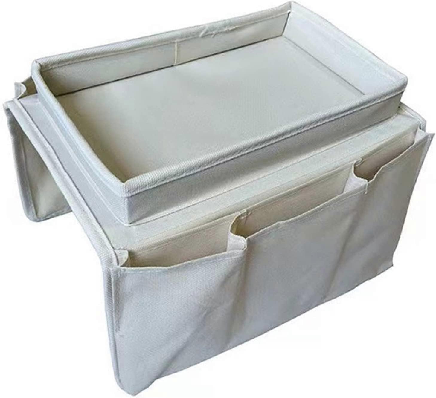 Sofa Armrest Storage Bag with Cup Holder Tray, Grey Couch Caddy Organizer, Armchair Hanging Storage Bag for Space Saving