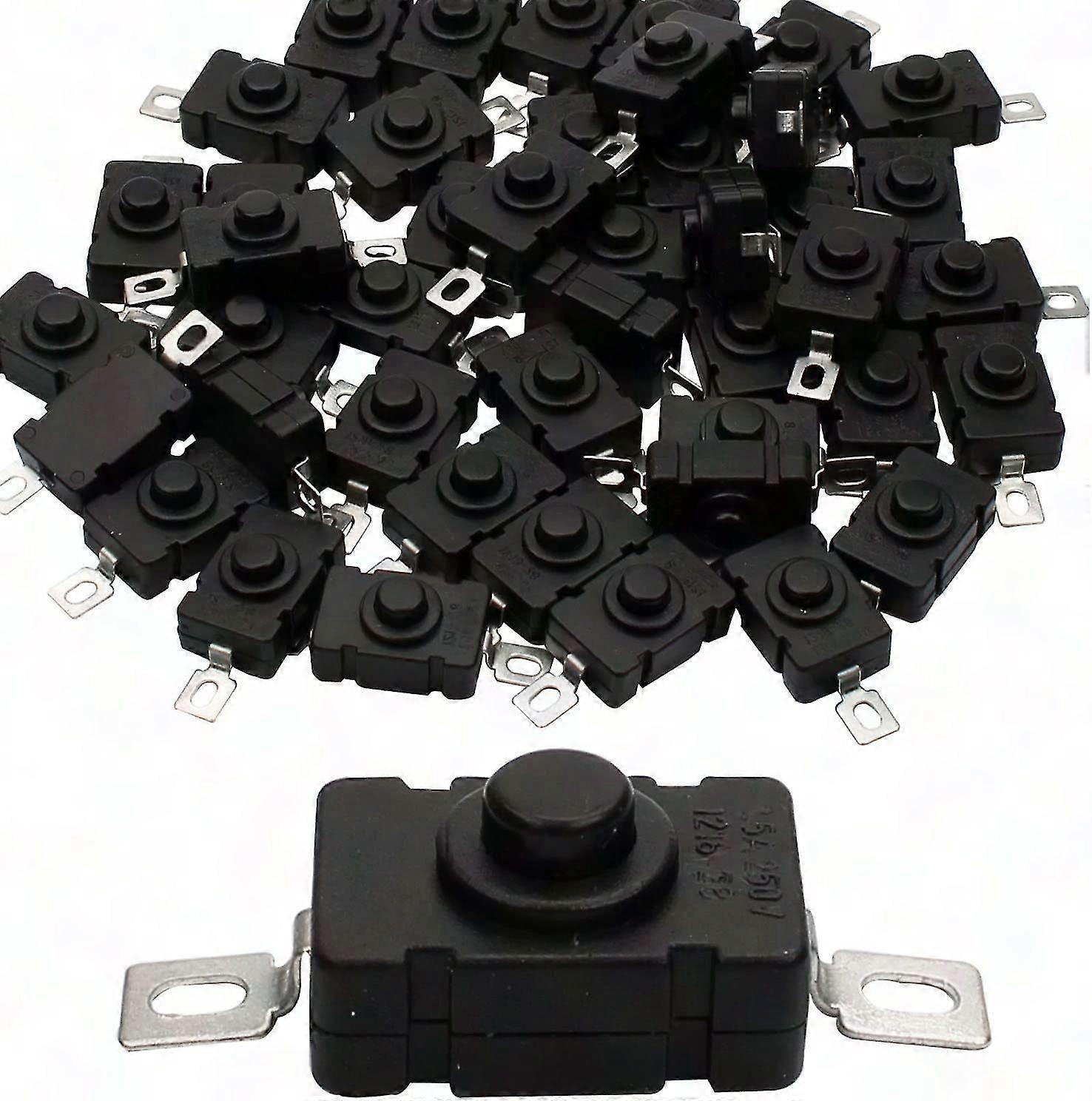 45pcs Mini Self-Locking Push Button Switch, On-Off Switch for Flashlight Torch Wall Socket (Black)