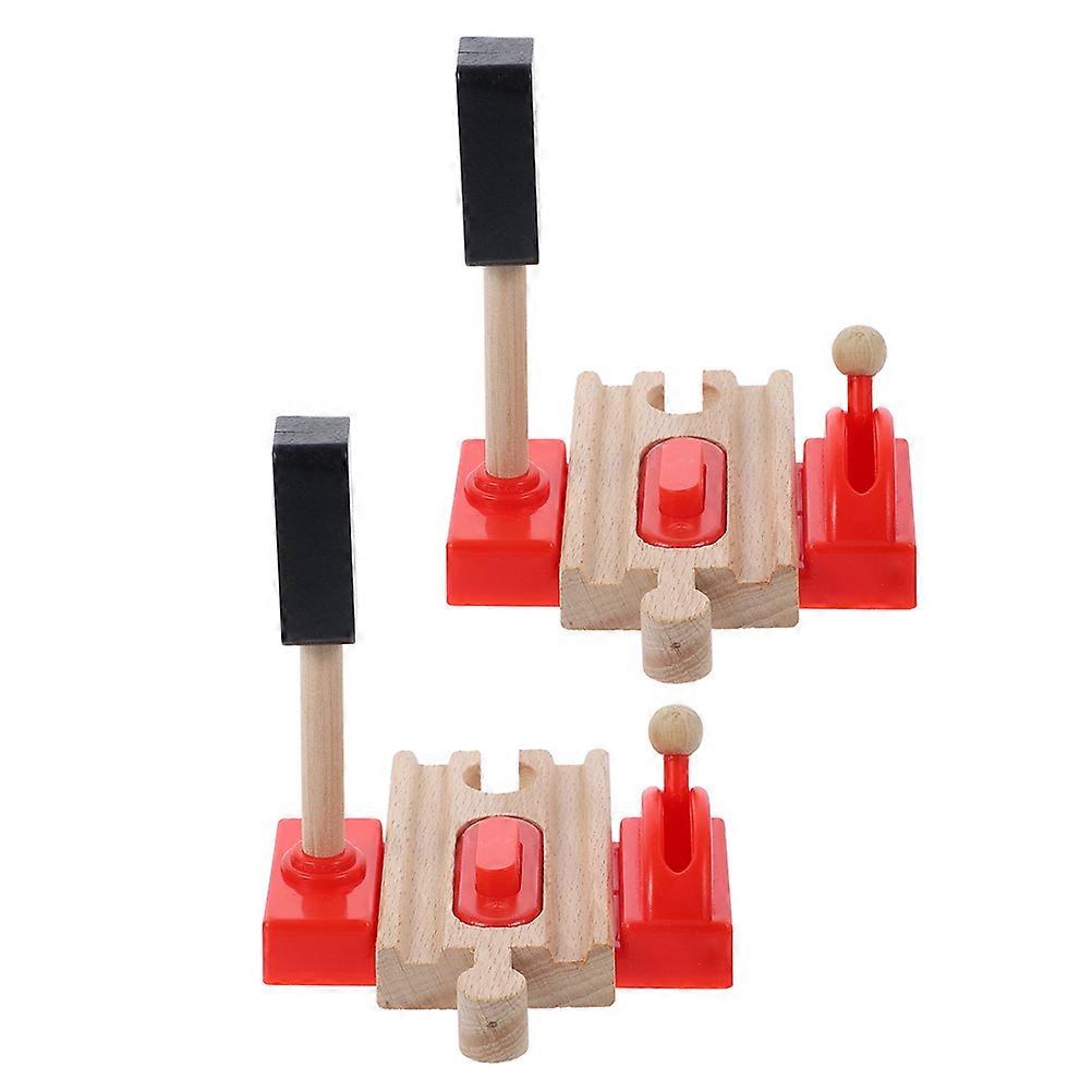 2pcs Wooden Train Track Accessories Pretend Train Traffic Light Railway Traffic Light Model Railway Scene Prop For Playing