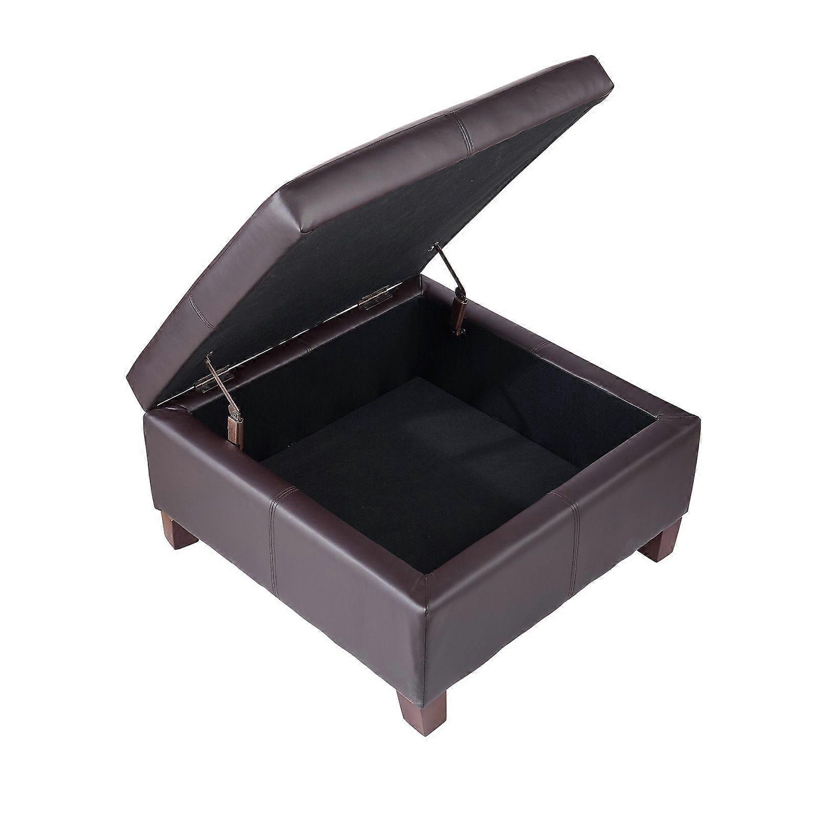 71 cm Square Leather Ottoman with Storage, Upholstered Tufted Button Coffee Table, PU Leather High-Density Sponge, Dark Brown