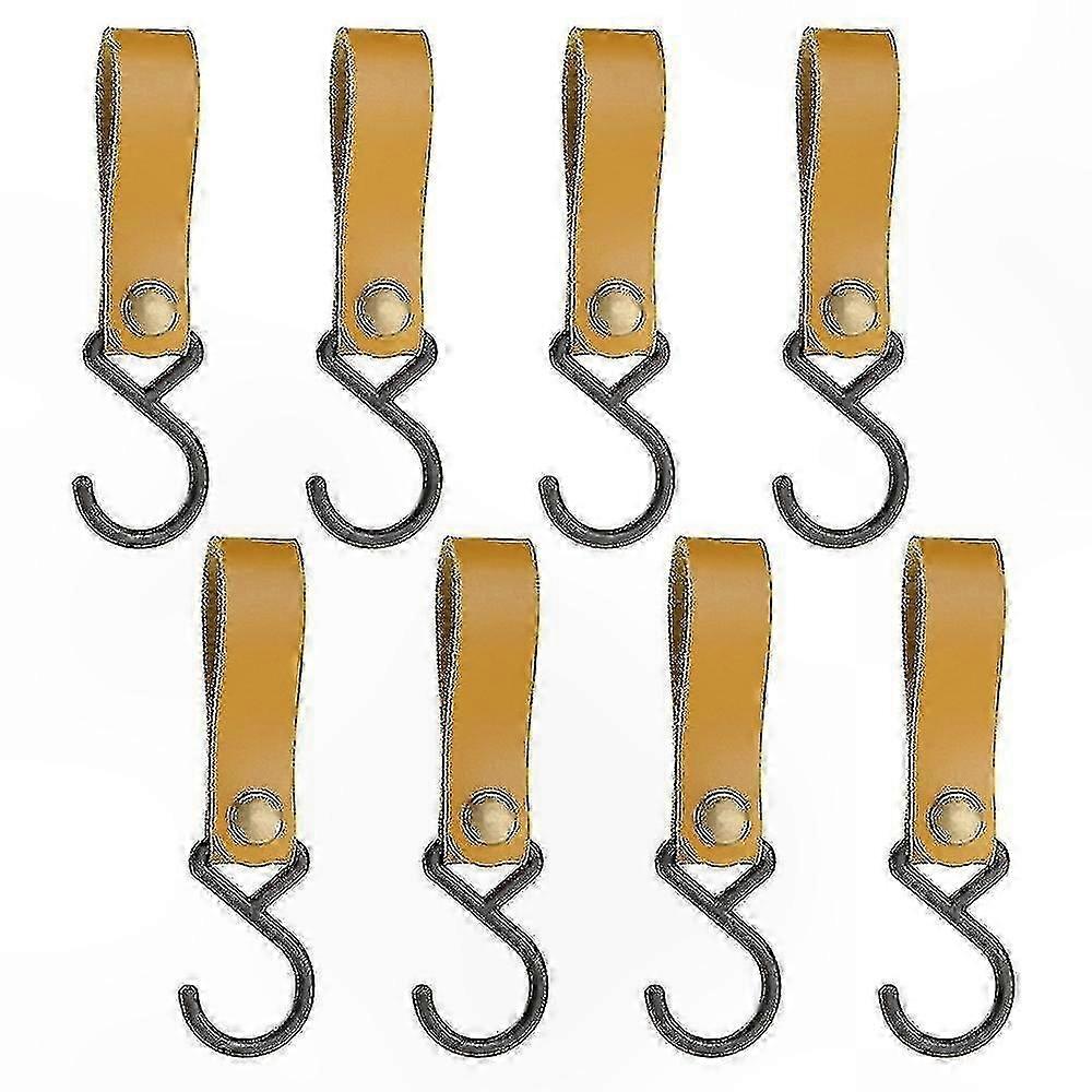 8pcs Durable Leather S-Hooks with Metal Hanging Hooks for Camping and Stroller Use