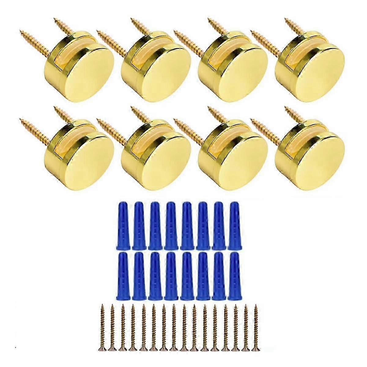 3-5mm Frameless Mirror Mounting Hardware 8 Pack Dual-Screw Fixing Mirror Mounting Kit with Screws and Anchors Golden