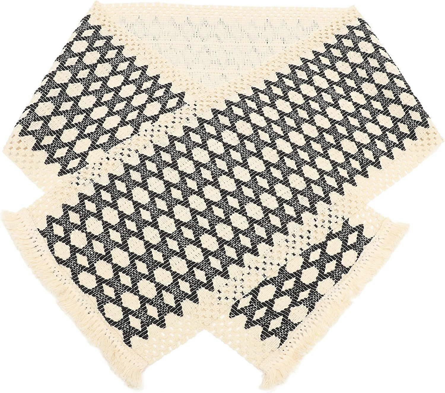 Simple Double Color Embroidered Table Flag Striped Table Runner with Tassel 1pc