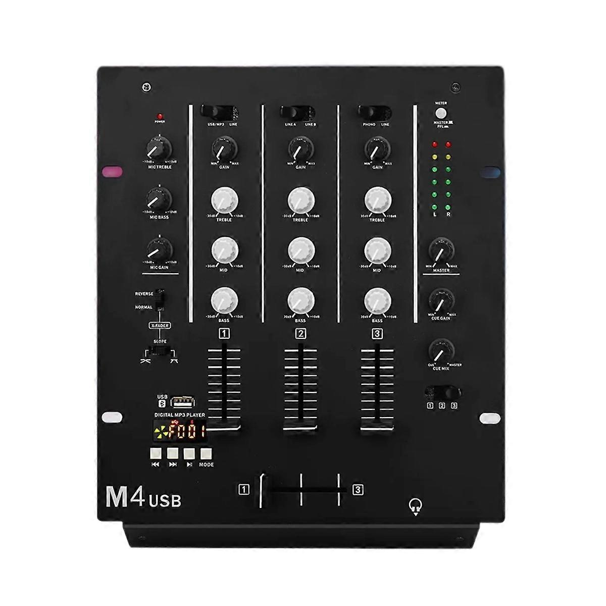 3-Channel USB DJ Mixer with Built-in Audio Interface 3-Band EQ Microphone Input and Replaceable Cro