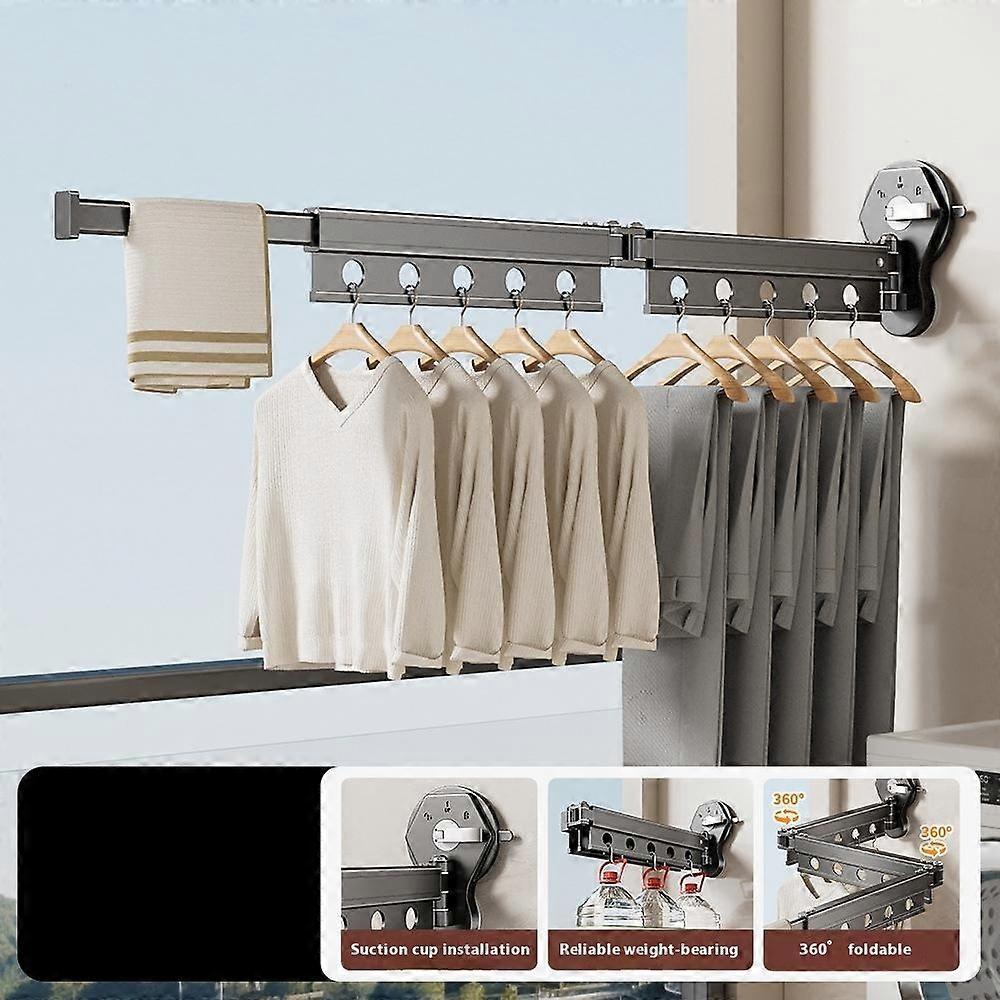 3 Sections Clothes Drying Rack Suction Cup Aluminum Retractable Folding Laundry Rack
