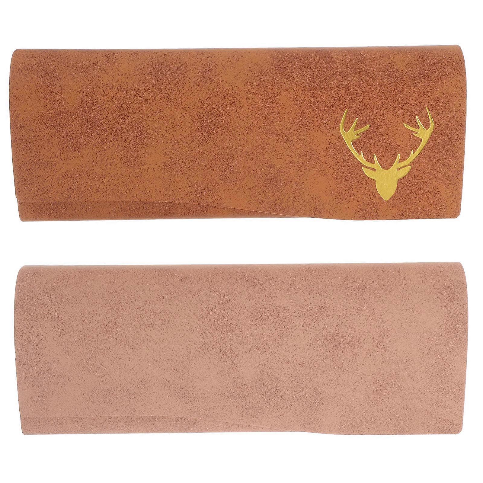 16X6CM Glasses Storage Case Portable Holder For Glasses Jewelry Travel Use Light Brown 2Pack