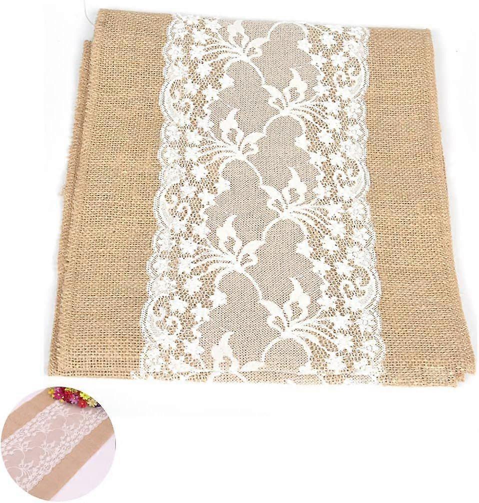 Lace Burlap Table Runner, Vintage Lace Burlap Table Runner, Lace Burlap Table