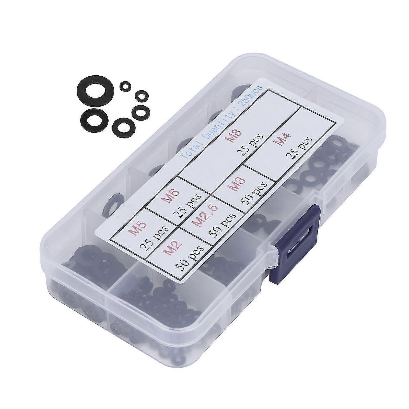 250Pcs Gasket Set Nylon Flat Washer Assortment Kit M2 M2.5 M3 M4 M5 M6 M8 2025