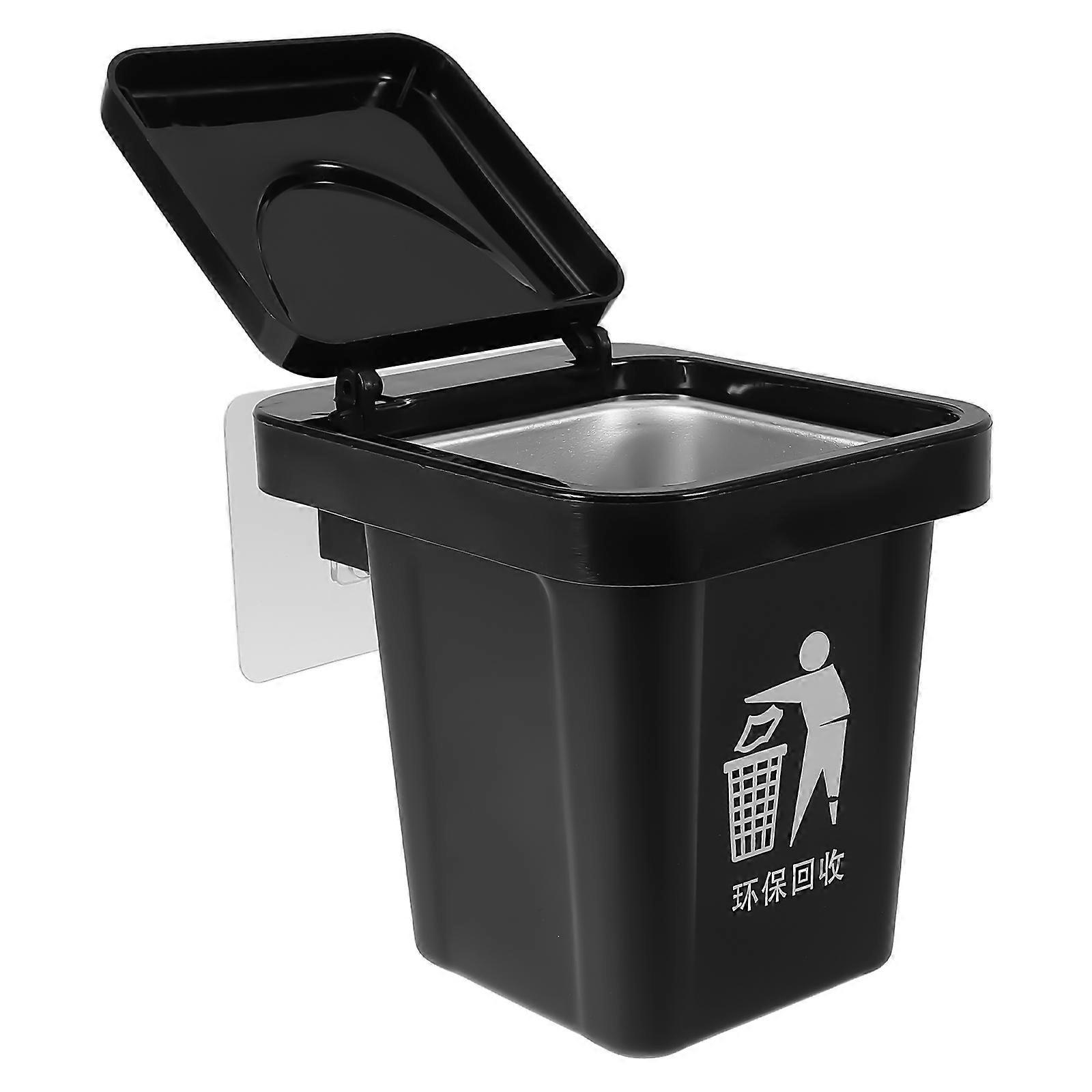 Kitchen Garbage Can Black with Lid for Wall Mounted Use 3Pcs Set