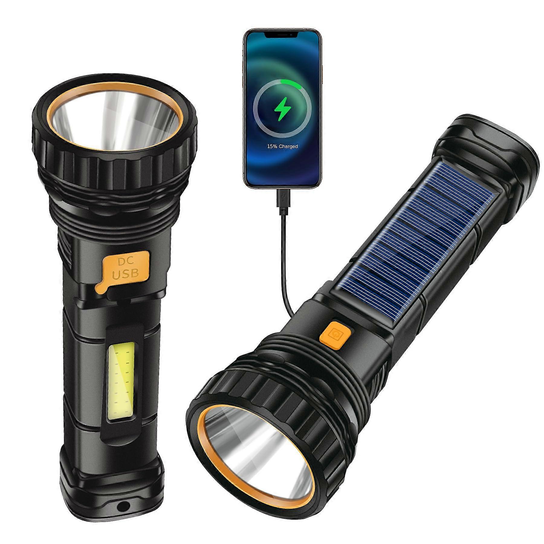 Solar Torch LED USB Rechargeable Solar Power Bank Torch, 3 Modes Waterproof Outdoor Emergency Fishing Lantern, Pack Of 2