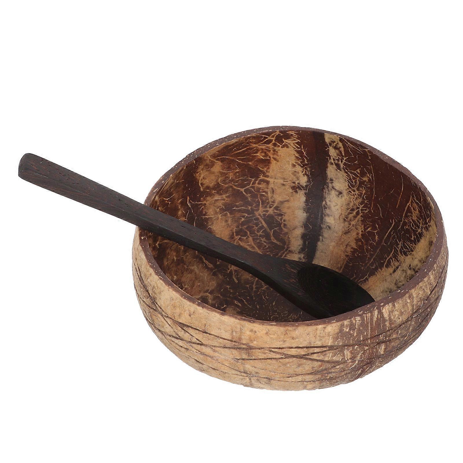 Coconuts Salad Bowl Set Kitchen Gadgets Home Use Coffee Wood Material Food Storage Tool 1 Set