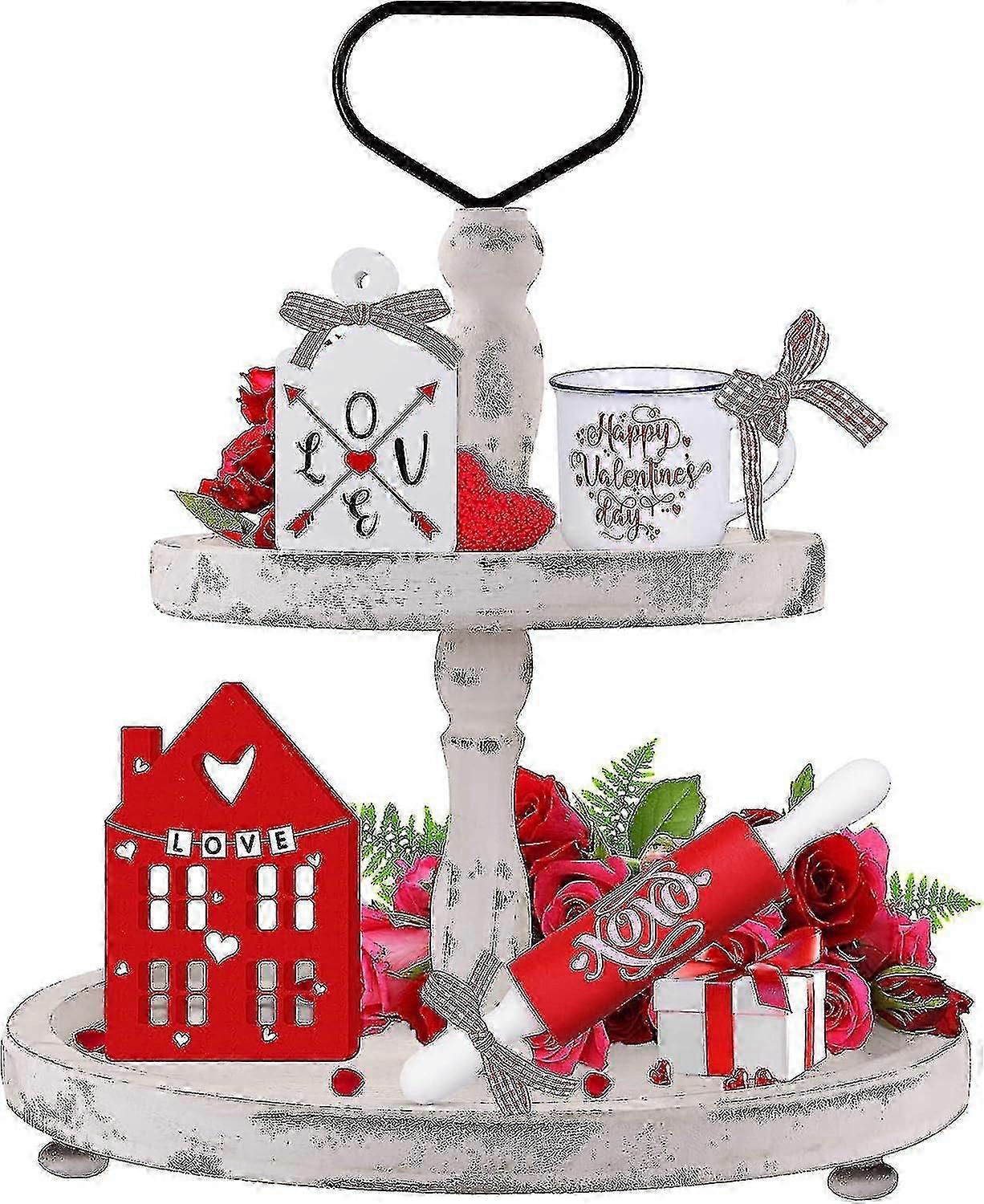 4 Pieces Valentine Tiered Tray Decor, Valentines Day Mini Wood Signs Decorations With Small Mug And Rolling Pins, Valentine Gift Ideas?rustic Valentin