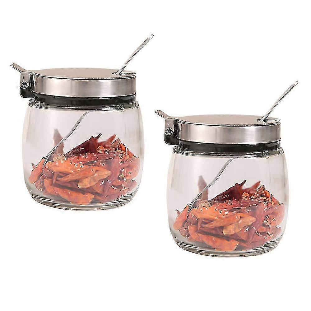 Condiment Jar Spice Container With Spoons,clear Glass Condiment Canisters Pots