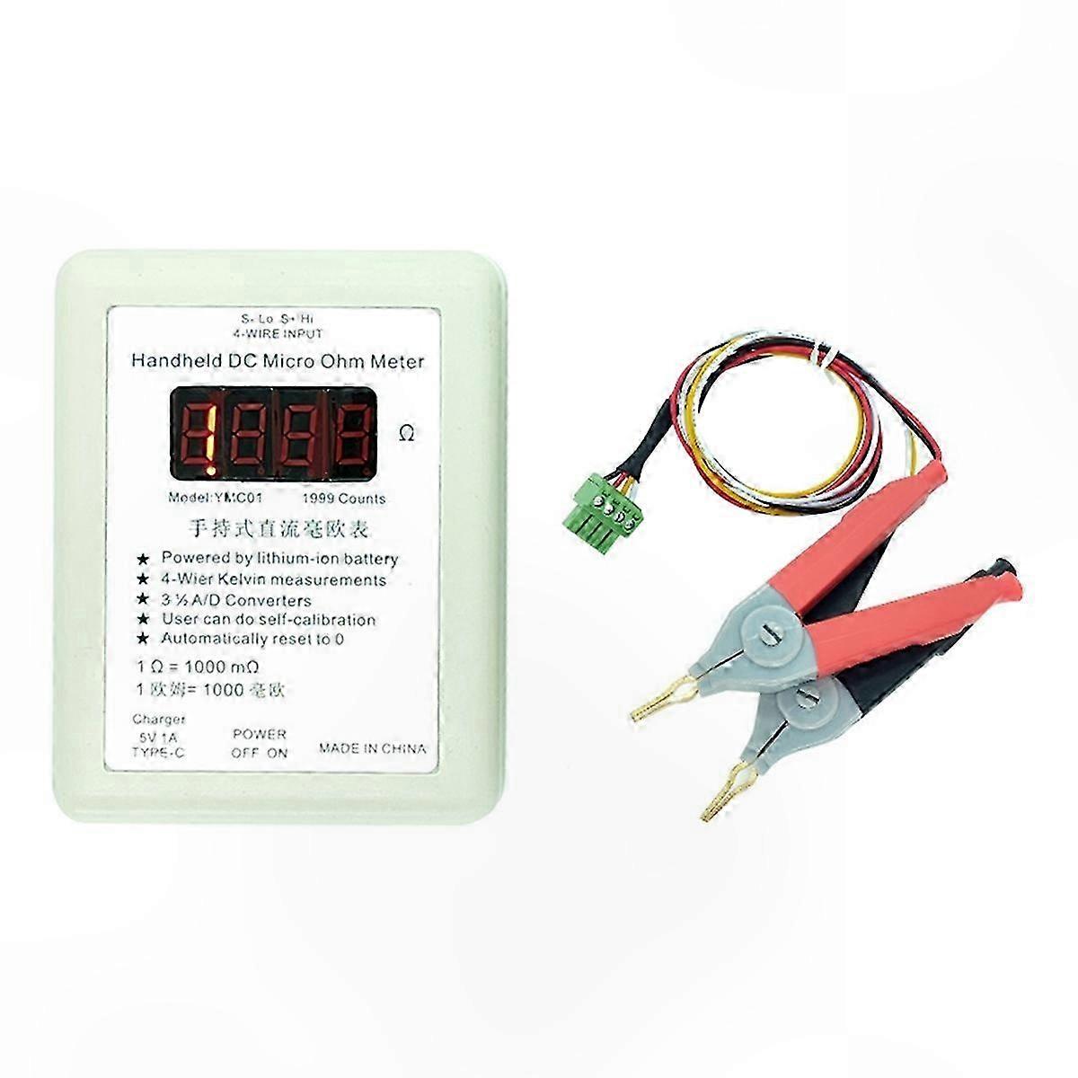 Handheld DC Milliohmmeter, 4-Wire Kelvin Low Resistance Tester, Rechargeable 20R
